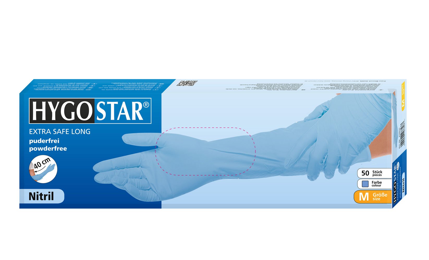 [50 Stück] Hygostar Nitrilhandschuhe EXTRA SAFE SUPERLONG puderfrei