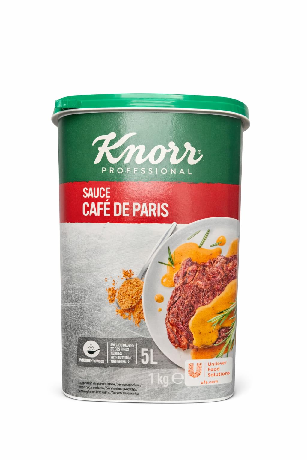Knorr Professional Sauce Café de Paris 1 kg – Ergibt ca. 5 L – Butter-Kräuter-Sauce für Steak & Fleisch – Gastronomie Qualität – 1er 2er 6er Vorratspack + minafood Notizblock (1)