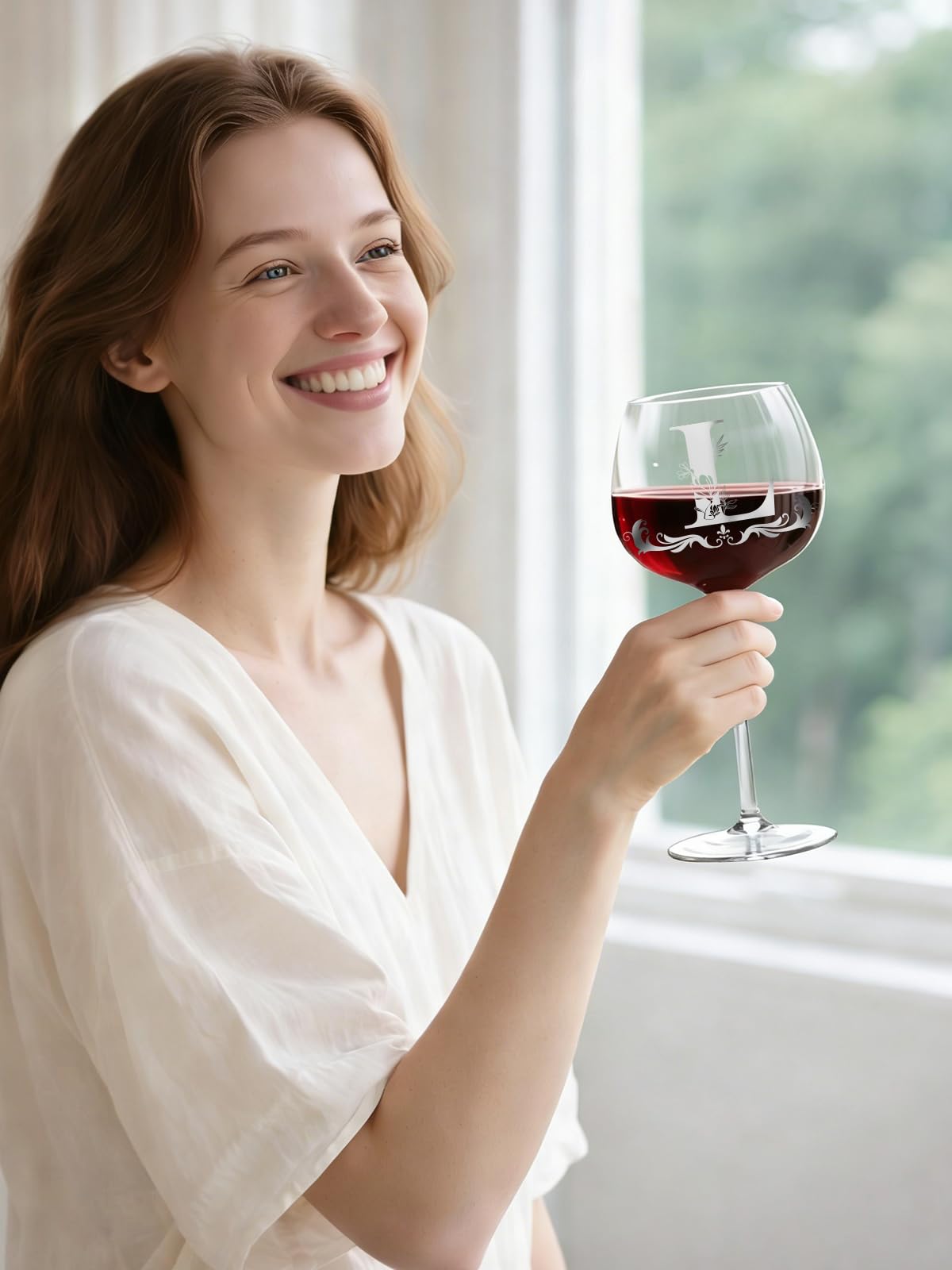 Regalos de monograma personalizados para mujeres, copa de vino personalizada con inicial A-Z, regalos únicos de cumpleaños y Navidad para ella, mamá, esposa, hermana, hija, amiga (letra L)