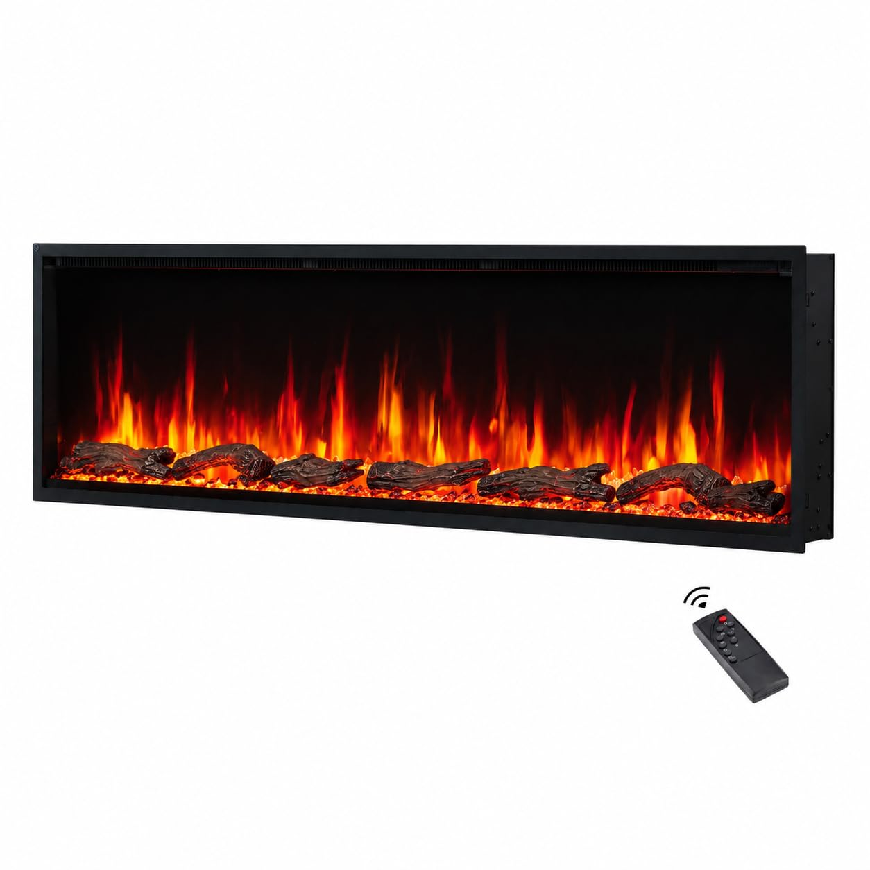  - Flameko Avena 72" 3-In-1 Slim Frame Recessed Electric Fireplace With Multi Flame ColoursWith Logs & Crystals1.5Kw Heater