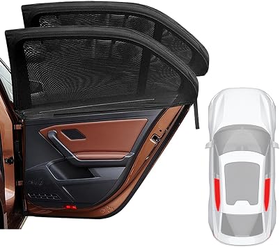 ILLUVA 2Pcs Universal Car Sunshades, UV Resistant Mesh for Car Window, Full Coverage Cars Rear Window Shade with Elastic Nylon Mesh, Hook&Loop Design