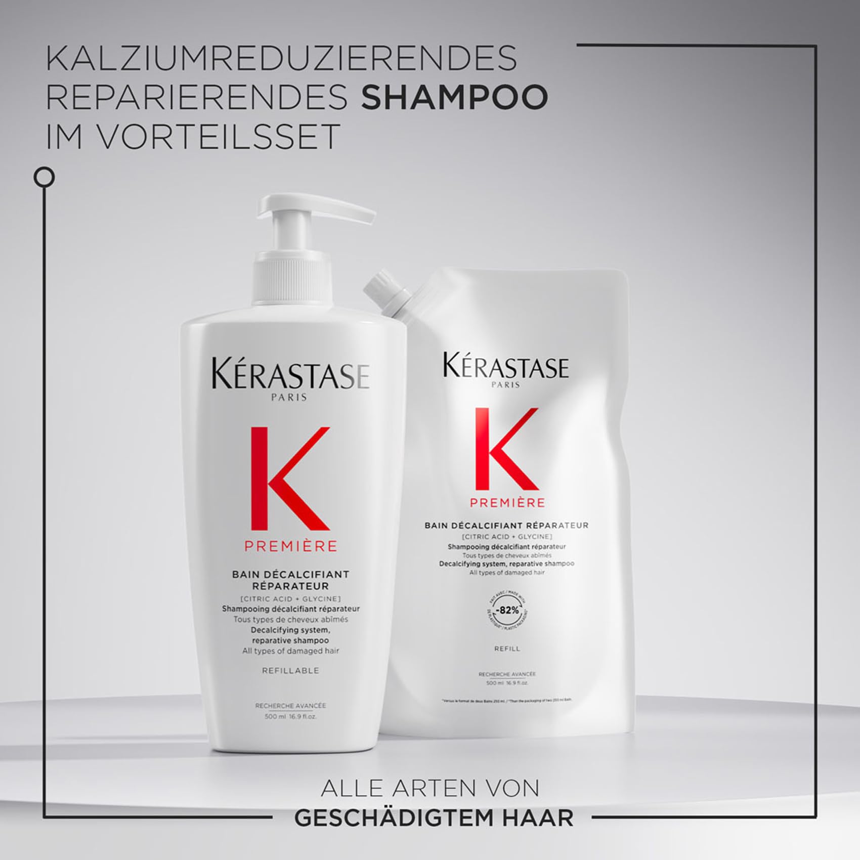 Kérastase Première Bain Décalcifiant Réparateur Nachfüllset, Reparierendes Haarbad bei geschädigtem Haar, Enthält: Bain Décalcifiant Réparateur 500 ml im Pumpspender sowie 500-ml-Nachfüllpackung