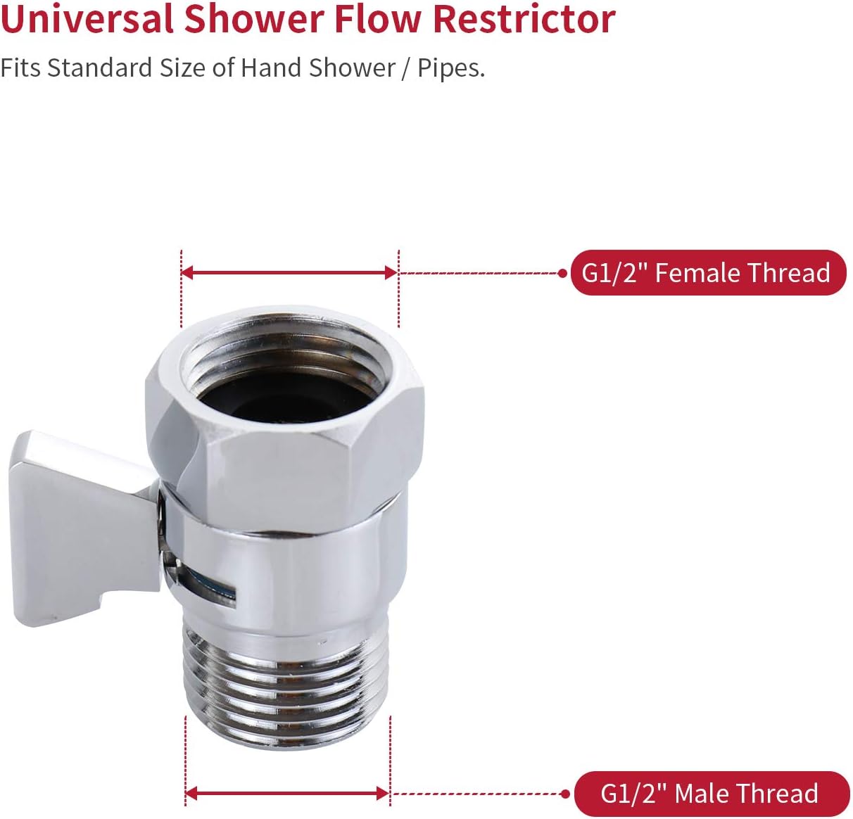 Water Flow Control Valve Adjustable Shut Off Valve,Polished Chrome Water Volume Valve G1/2 Water Shower Head Flow Control Valve for Hand Held Shower Head & Bidet Sprayer