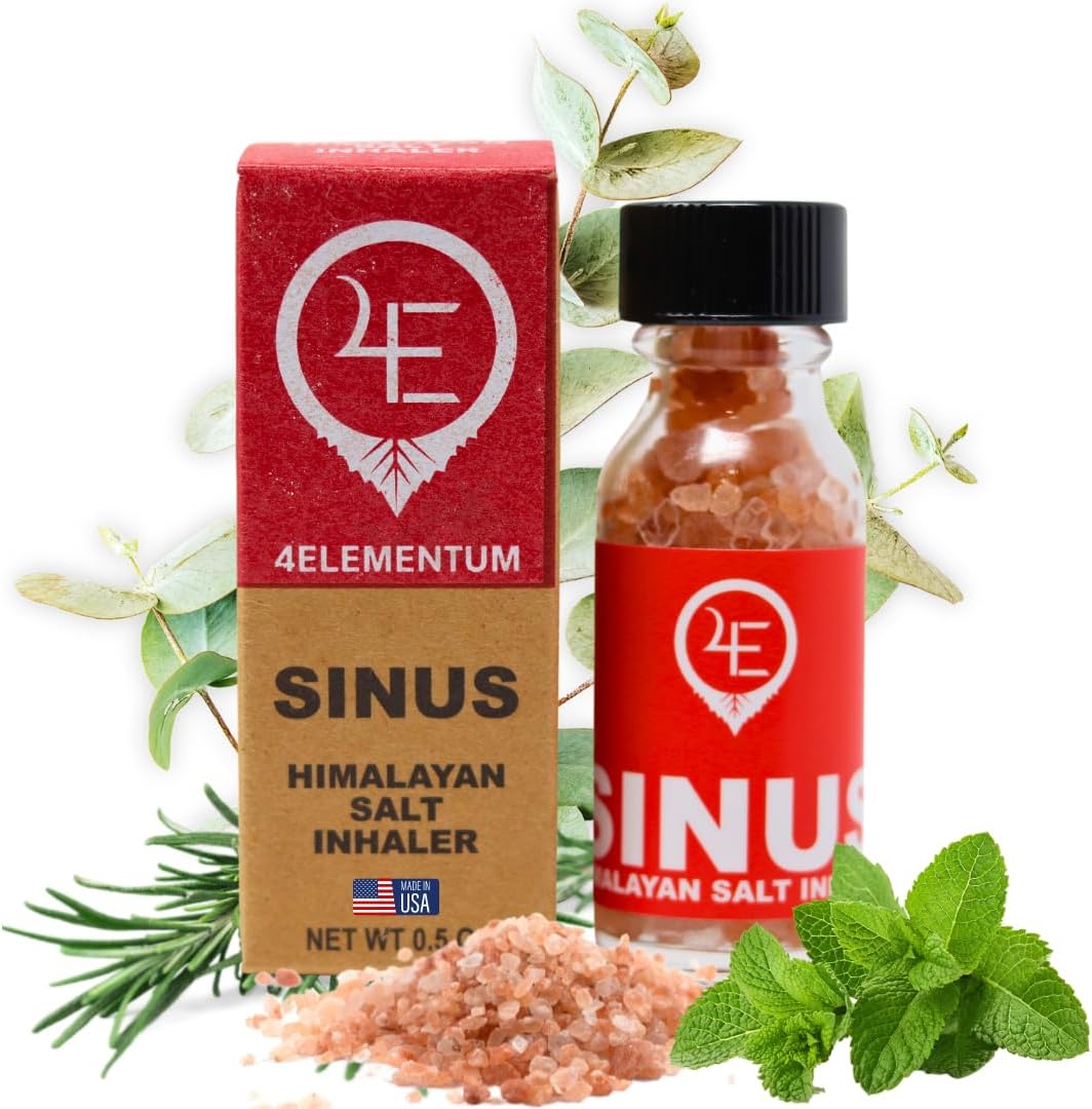 4Elementum Sinus Himalayan Salt Inhaler - Infused with Natural Eucalyptus, Peppermint and Rosemary - Supports Relief from Allergies, Colds, and Congestion