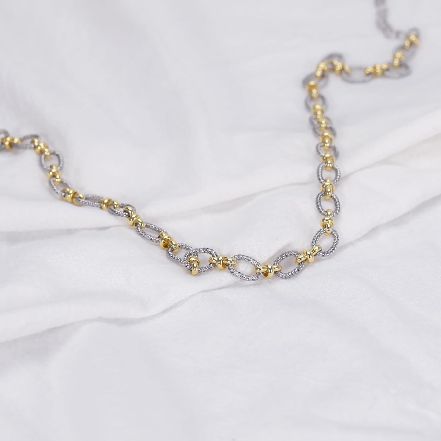 Mytys Two-Tone Cable Chain Necklace - Designer Inspired Twisted Rope Oval Link Statement Necklace, Gold Silver Plated Fashion Necklace for Women - Image 4