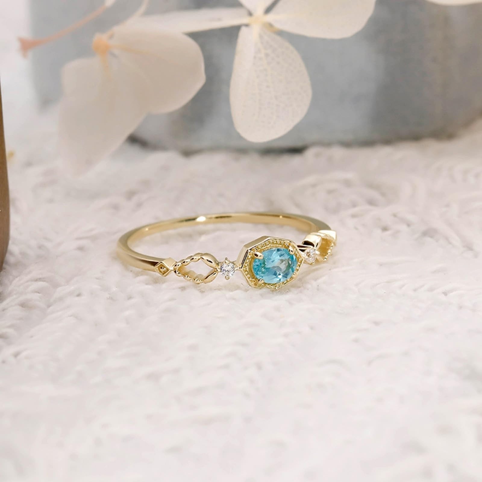 Anillo de boda oro amarillo 9 K/14 K/18 K ovalado apatite elegante filigrana pequeño