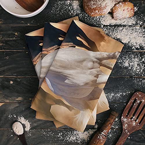 Kitchen Towels Set Horse Dish Towel White And Brown Horses Running Hand Towel 2 Pack Absorbent Soft Cotton Dishcloths Bar Towels & Tea Towels #TOP1