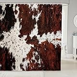 Erosebridal Milk Cow Print Shower Curtain Sets,Black Brown Cowhide Fabric Shower Curtain,Rustic Farmhouse Animals Skin Bathroom Accessories 72' Wx72 L,Wildlife Fur Western Bohemian Bathroom Curtains