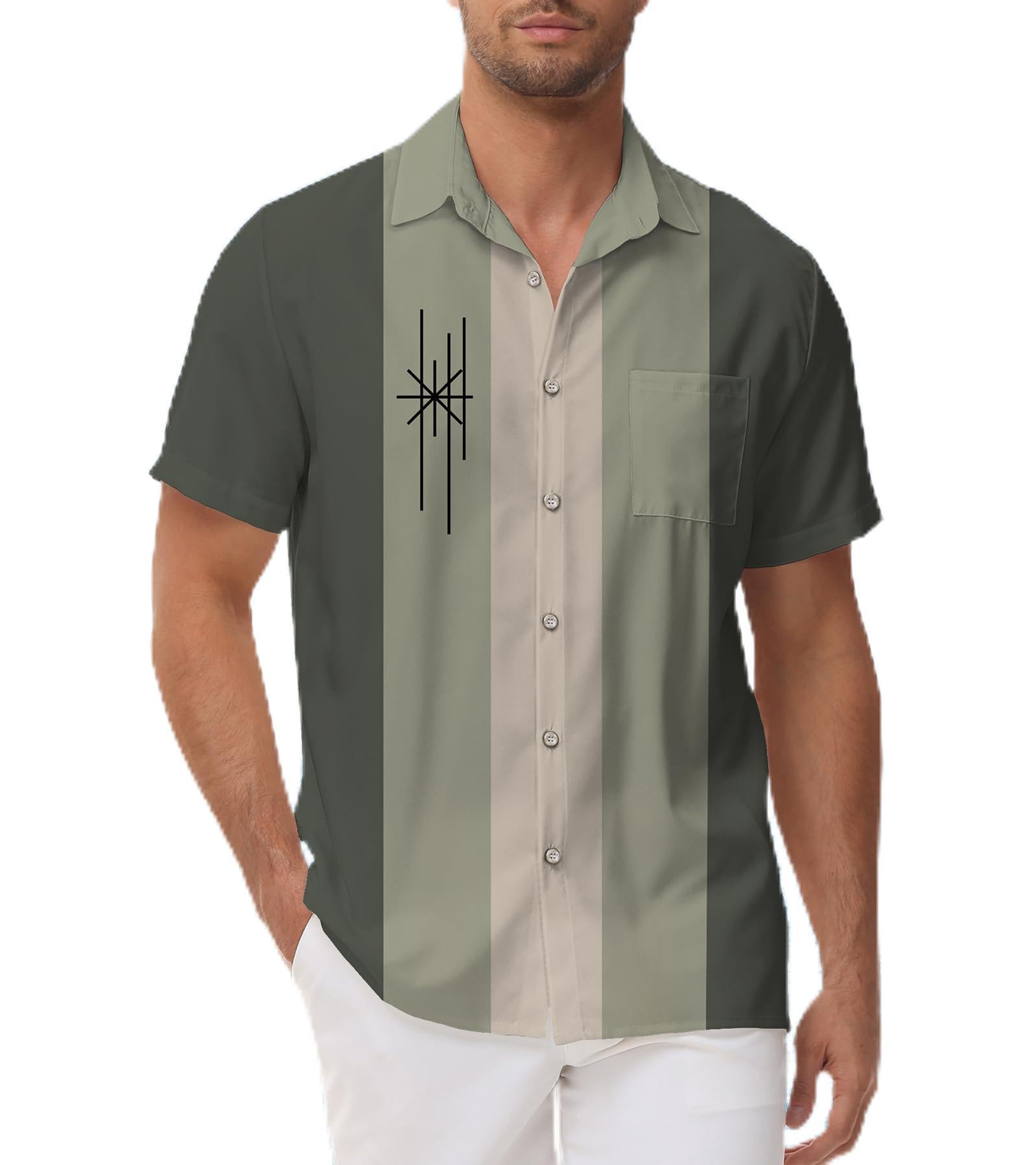 Camisa havaiana masculina de boliche com botões: roupas casuais de verão e praia de manga curta