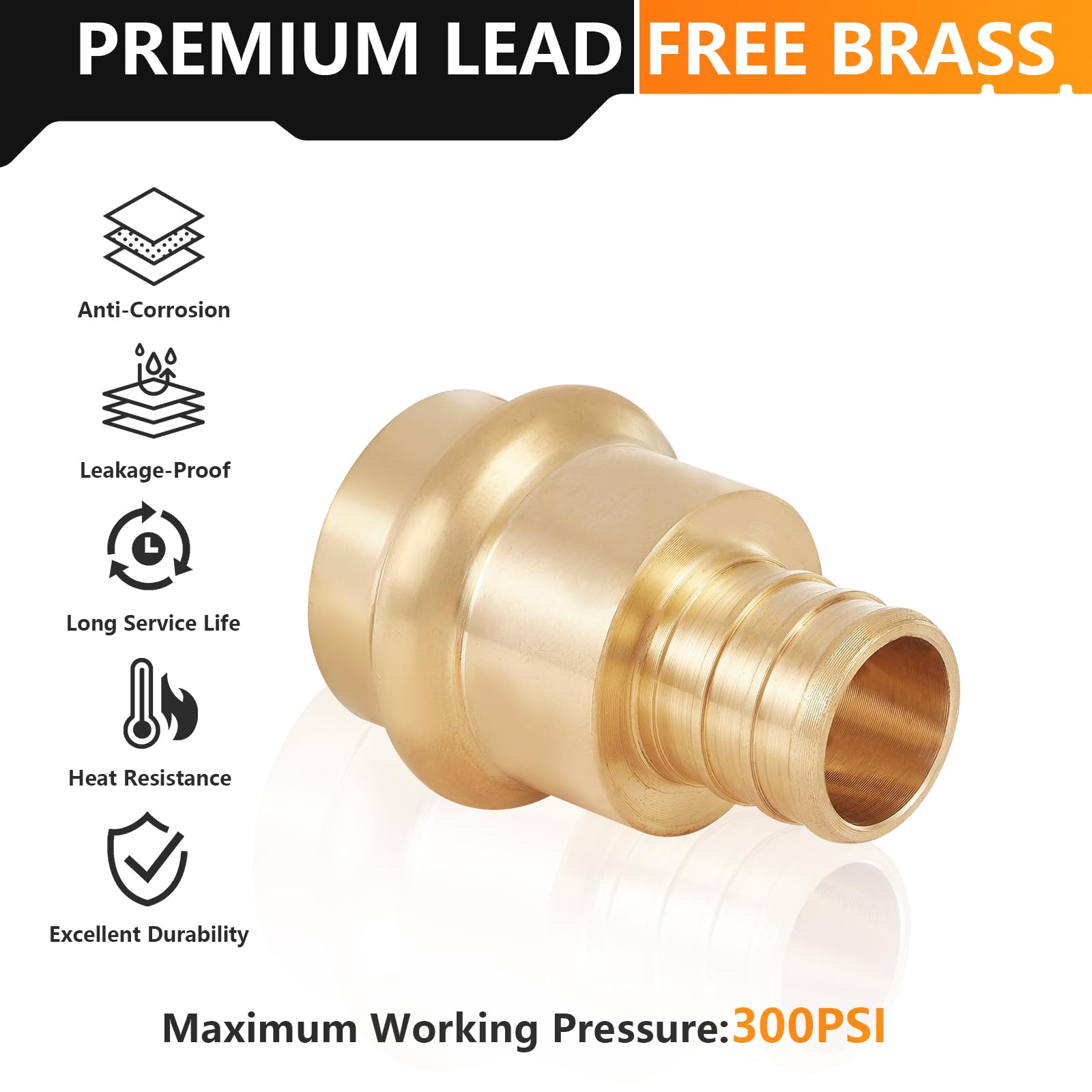 HeSun Lot de 10 adaptateurs de raccord à sertir en laiton, raccord à sertir 1,9 cm x 1,9 cm PEX F1807, laiton LF