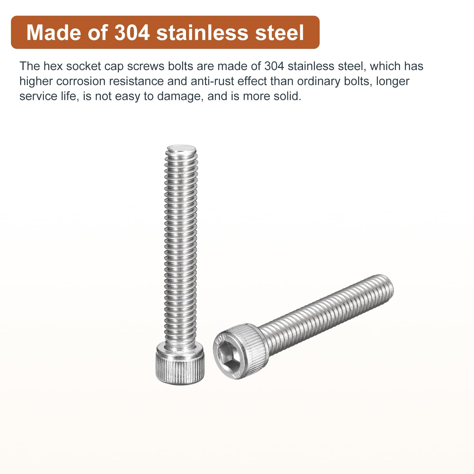 DTGN 5/16-18x2" Socket Head Cap Screws Bolts, 20Pcs 304 Stainless Steel 18-8, Machine Hex Socket Screw, Hex Drive - Image 3