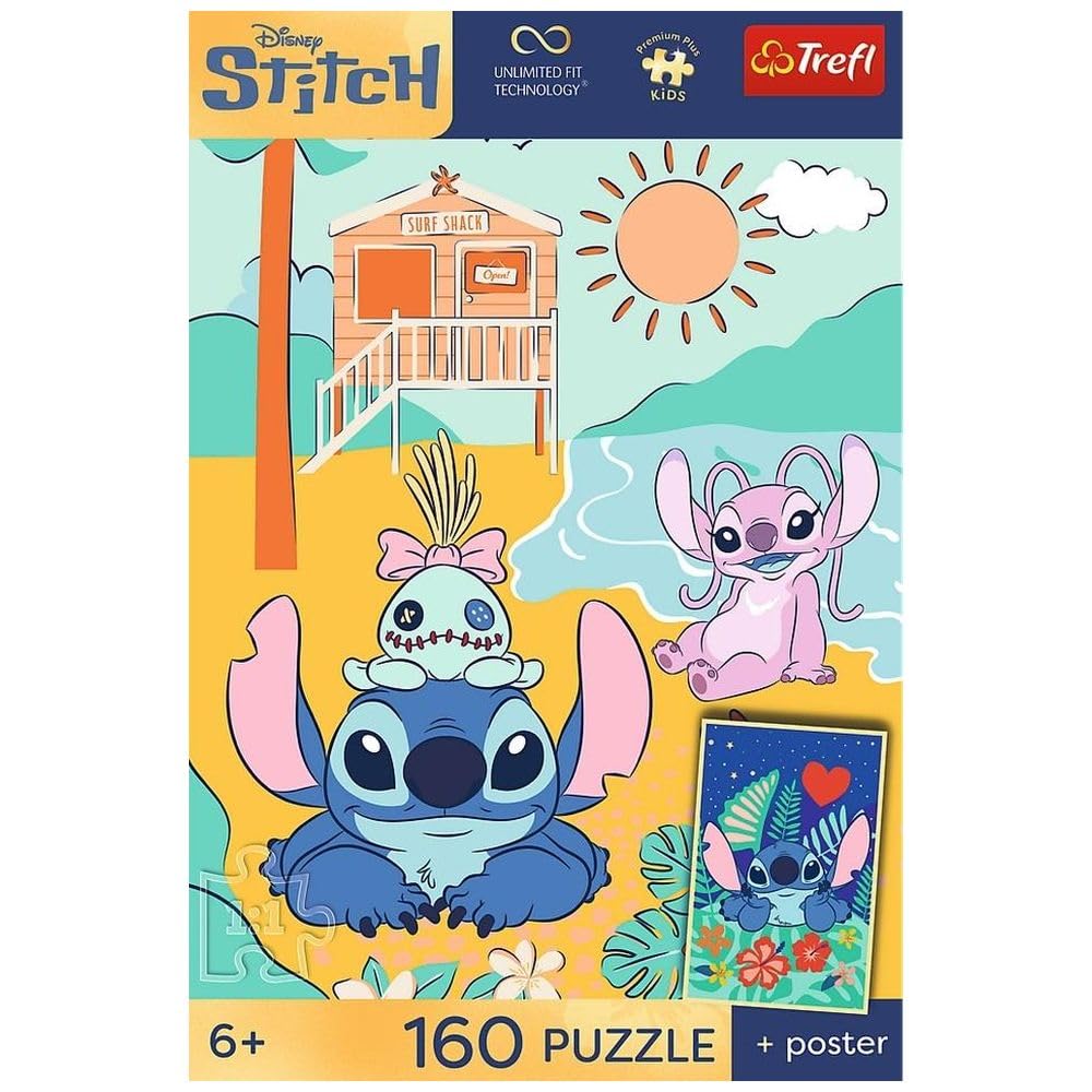 Trefl - Stitch na Wave - 160 Elements - Colorful Puzzle with Fairy Heroes, Combine with Yourself, Unique Poster in Set, Creative Entertainment, Fun for Children from 6 years
