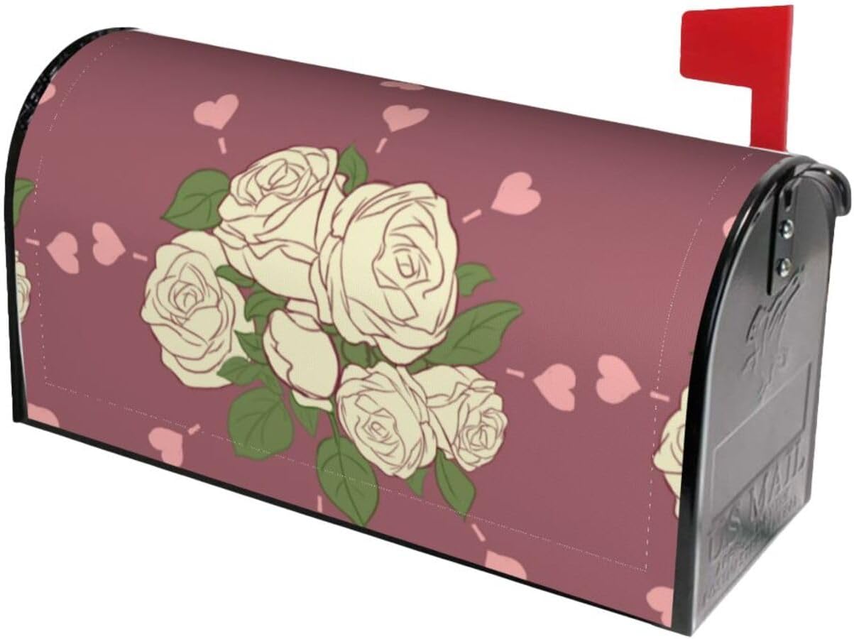 White Rose of Love Letterbox Protector with Magnetic Stripe for Outdoor Patio Decoration Christmas Housewarming Gift 21x18 in