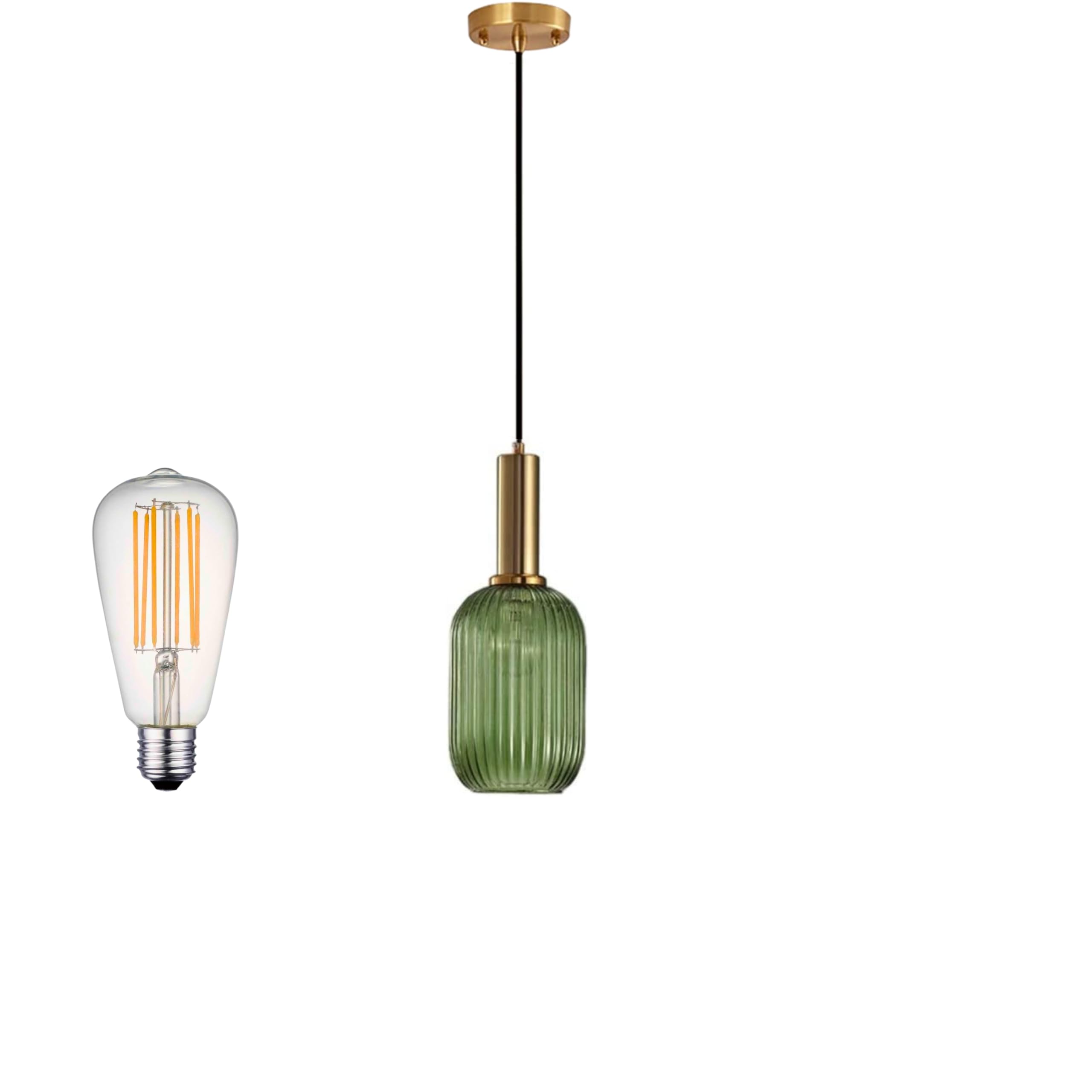 Mossodor Green Modern Pendant Light Fixtures Strip Glass Lamp Shade Vintage - Include E27 Bulb - Hanging Lamp Ceiling For Kitchen Living Room (, Cylinder (13Cm)