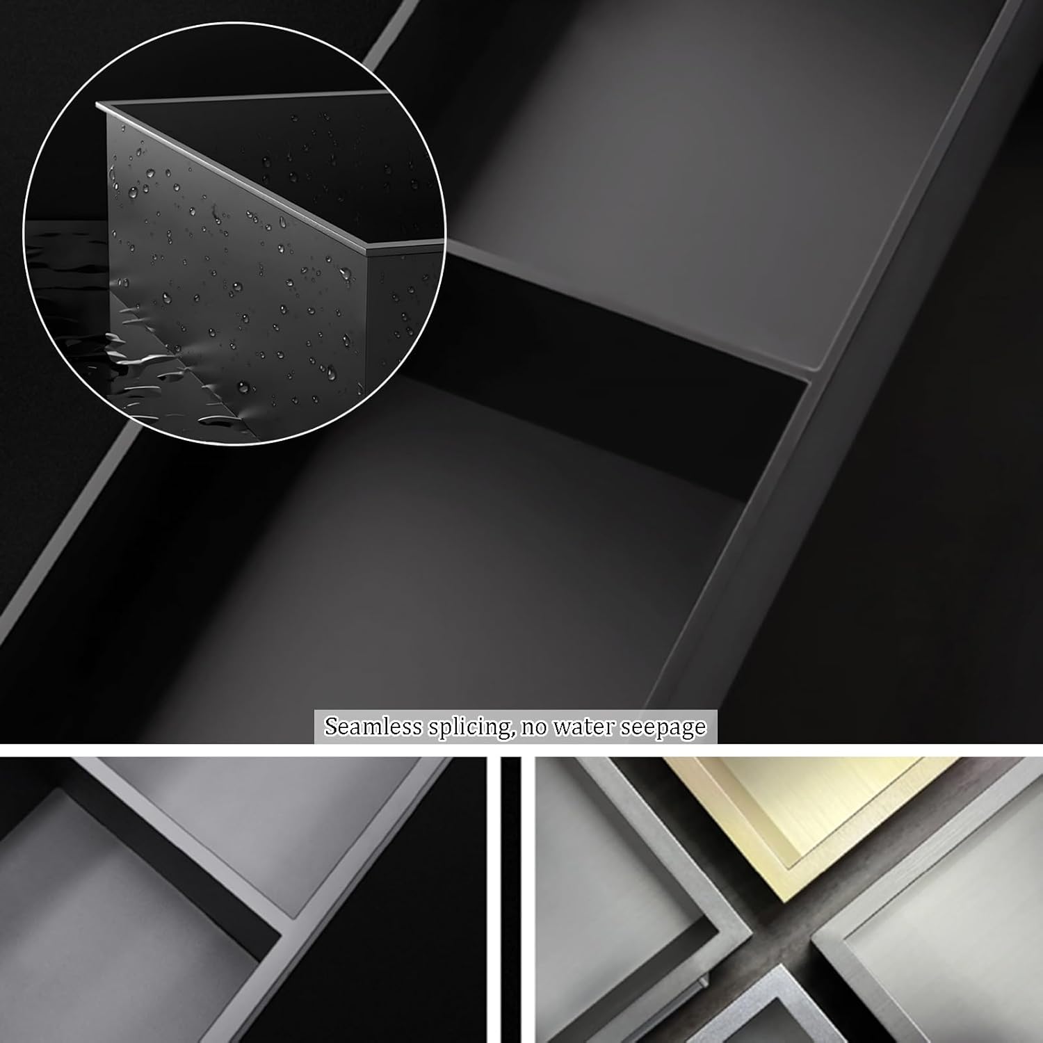 Stainless Steel Shower Niches Embedded Shower Rack with Toilet Brush Storage Rack with Trash Can for Bathroom No Tile Needed(Black)