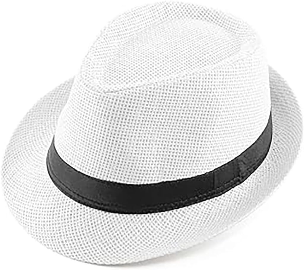 Straw Fedora Hat for Women Men Panama Hat Short Brim Summer Sun Hat