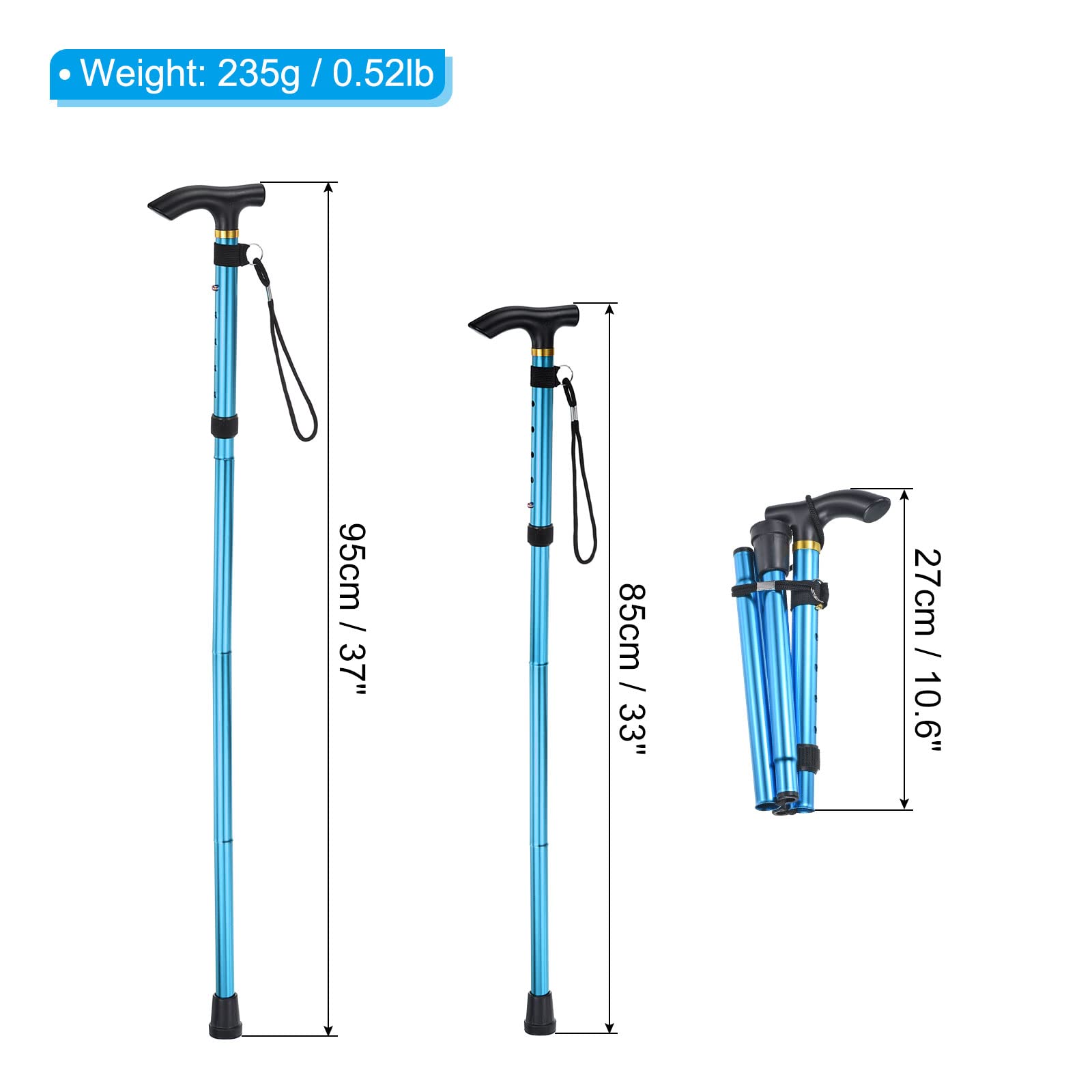 PATIKIL Trekking Poles, 2 Pack Collapsible Hiking Pole 33-37 Inch Telescopic Folding Cane Quick Lock Aluminum Alloy for Outdoor Hiking Walking Camping, Blue