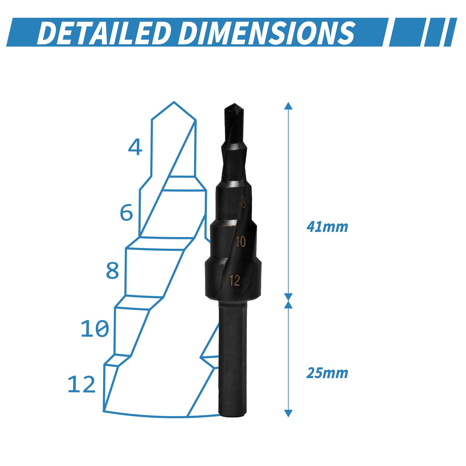 Lot De 3 Forets étagés Coniques HSS Titane - 4-12/20/32mm, Tige Hexa, Pour Métal, Bois, Plastique