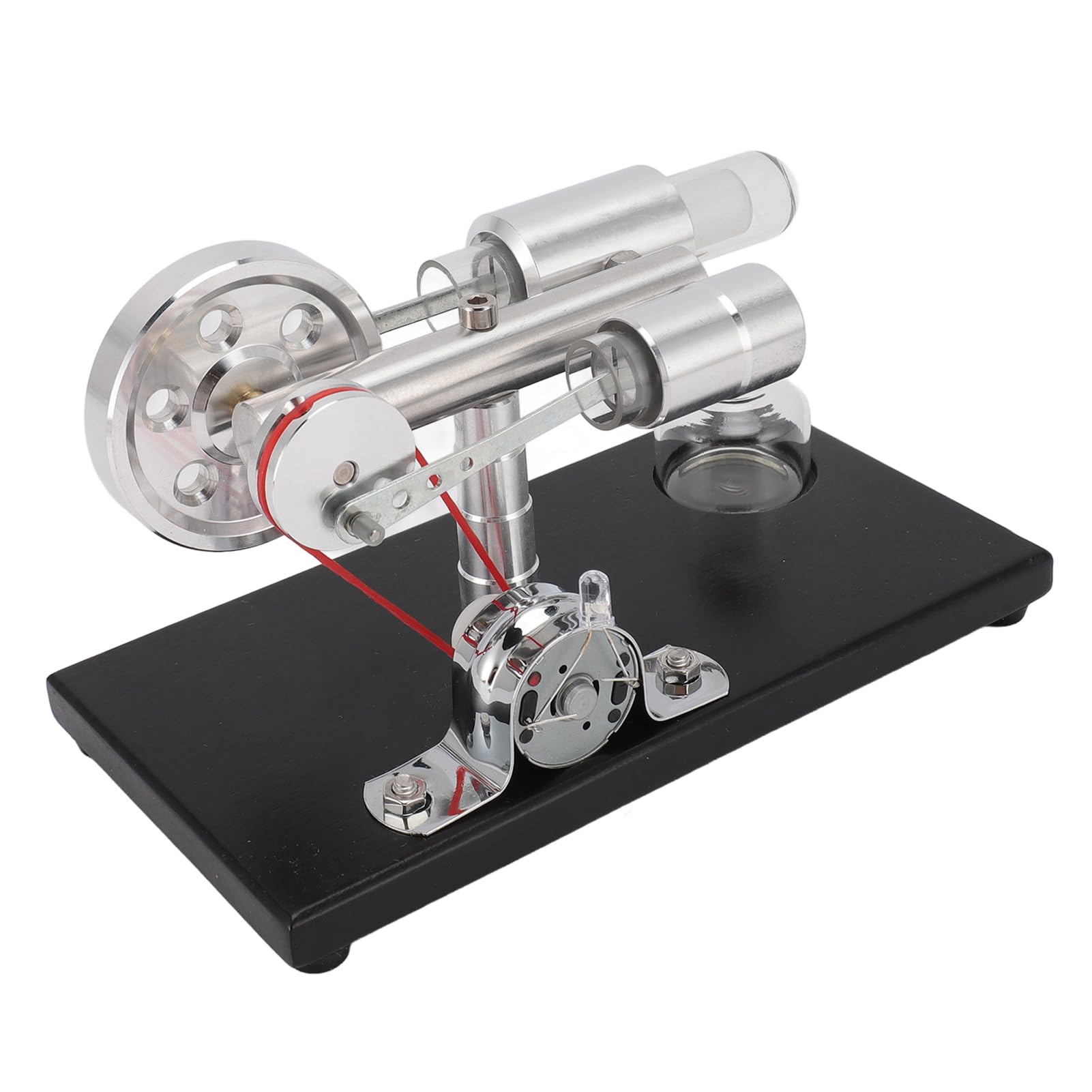 Modello di Motore Sterling Generatore di Energia Elettrica a Luce LED Colorata per Giocattoli Educativi Materiale Piastra di Base CNC Lega di Alluminio Vetro Legno di Pino