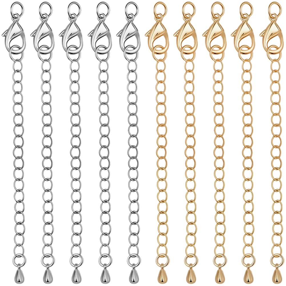 Beebeecraft 2 Colore 20 Pezzi Chiusure A Moschettone con Catena di Estensione 24K Oro e Platino Placcato Chiusura A Moschettone Catena Estensione Gioielli Set per Collane Braccialetti Creazione di