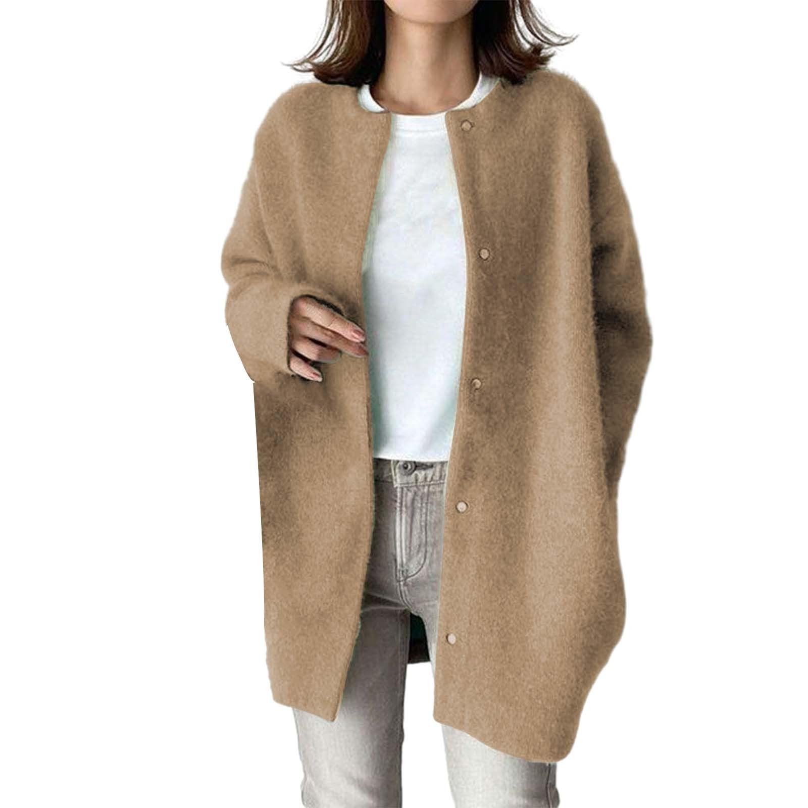 Cardigan Femme Élégant Tricot Pull Mi Long Veste Maille Léger Doux Basique