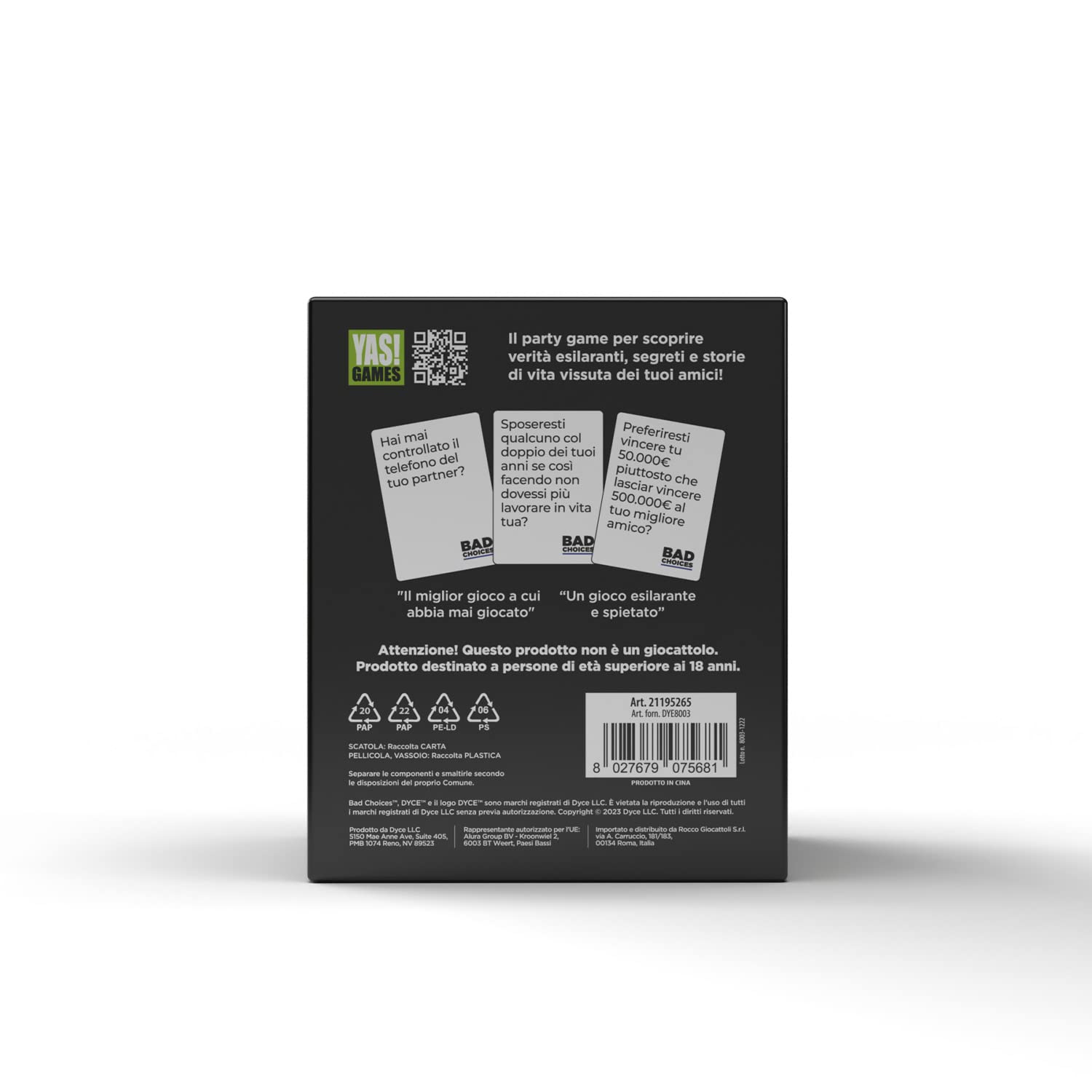 Rocco Giocattoli Yas Games - Bad Choices - L’Unico In Italiano, 18+