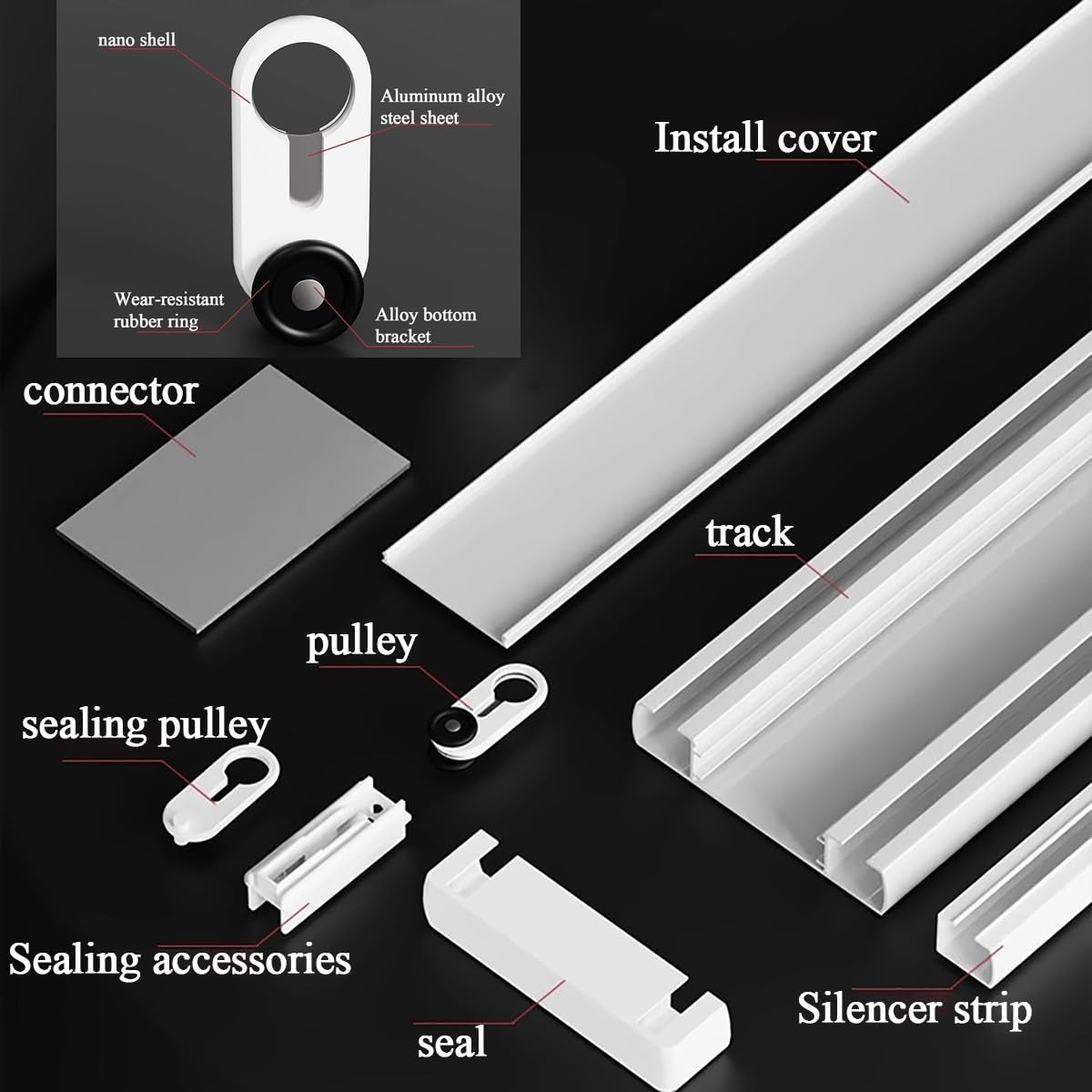 Karnisz z podwójną szyną do montażu sufitowego do prostej szyny z połączoną cichą przegrodą, aluminiowy, wytrzymały drążek prywatności do pracy, V