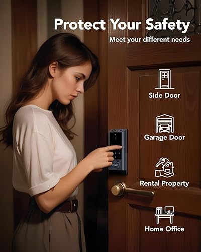 Miniatura 9 de Devo Cerradura inteligente de video G1 con cámara y timbre, cerrojo de seguridad 6 en 1 sin llave con juego de asa, control remoto de aplicación,