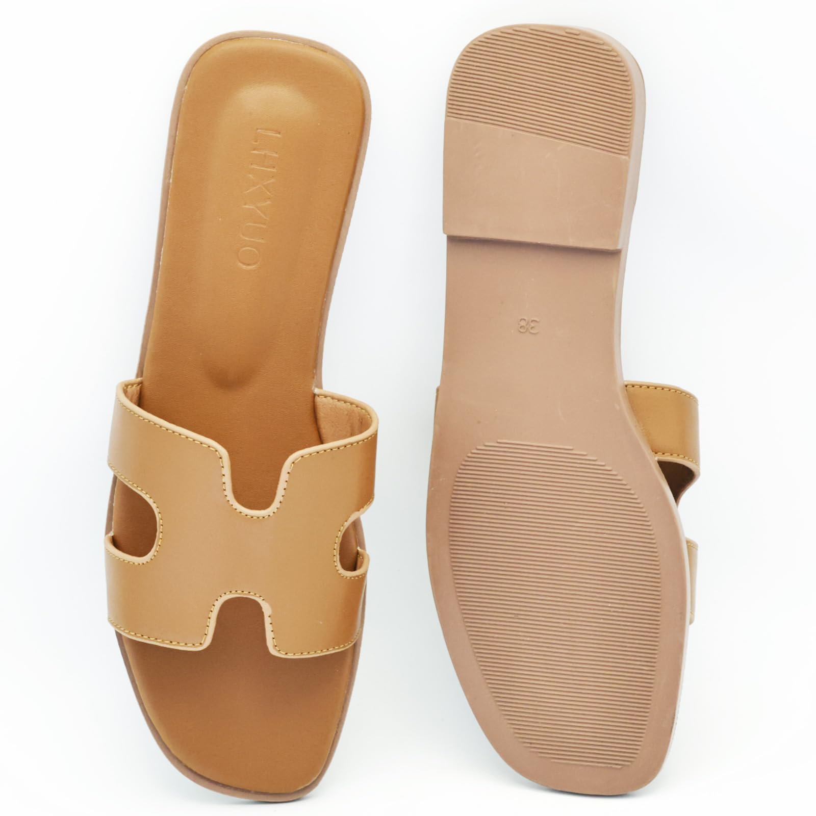 Sandali piatti da donna, pantofole da donna in pelle, comode scarpe piatte eleganti eleganti ciabatte estive autunno carino punta aperta casual