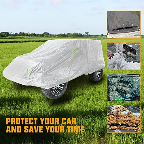 Image of Winunite Silver Outdoor Full Car Cover Compatible with Jeep Wrangler CJ YJ TJ JK JL 4-Door 1965-2023 Waterproof Rain Protector All Weather Sun, Snow Car Covers with Driver Door Zipper