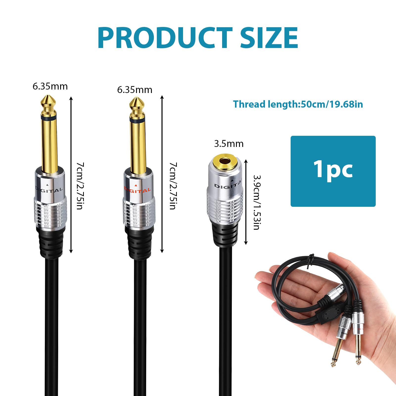 Cable Adaptador De Audio Estéreo TRS Hembra A 2 Dual, 6,35mm, 1 Piezas