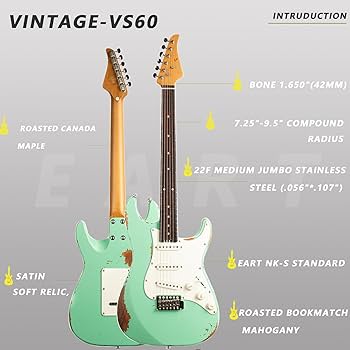 Amazon | EARTレトロ-VS 60 6弦ソリッドギターフルサイズ焼楓木