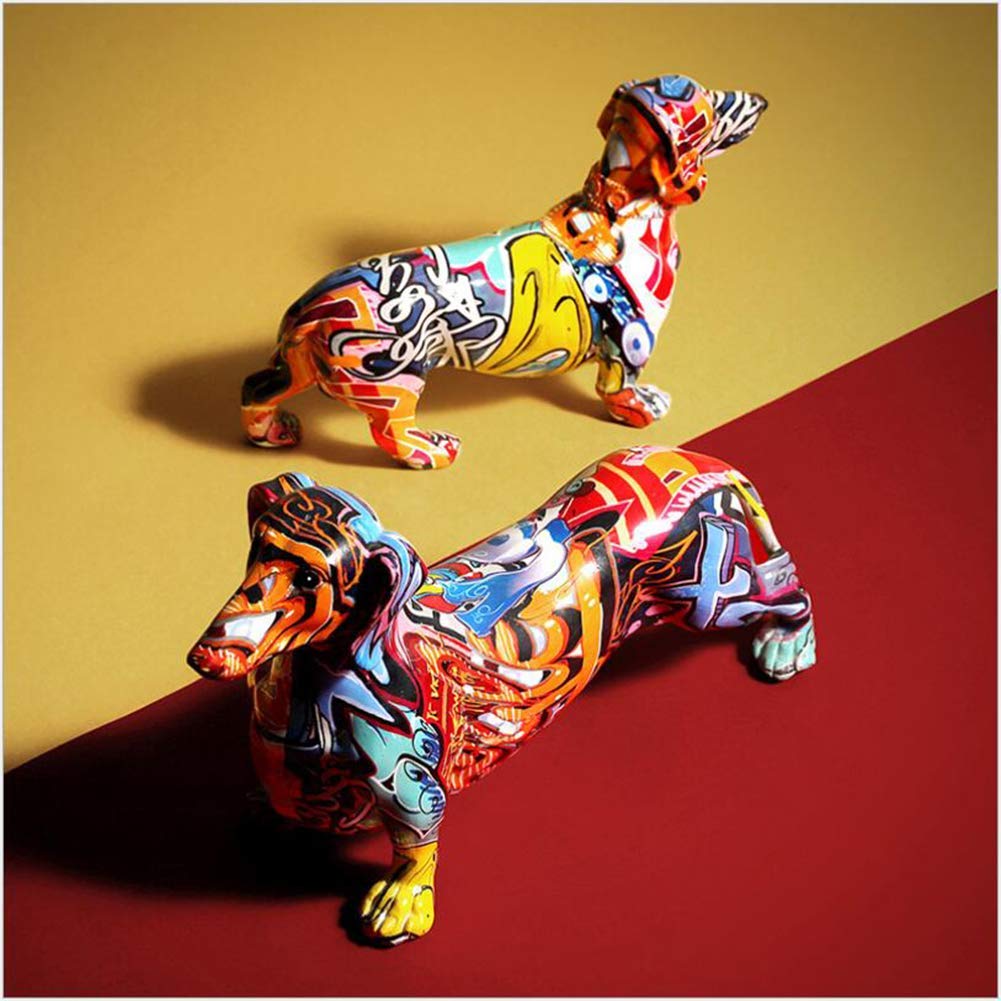 Bunte Dackel Hund Dekoration Umwelt Harz Tier Statue Handwerk Heimdekoration Skulptur Geschenk, EIN Geschenk