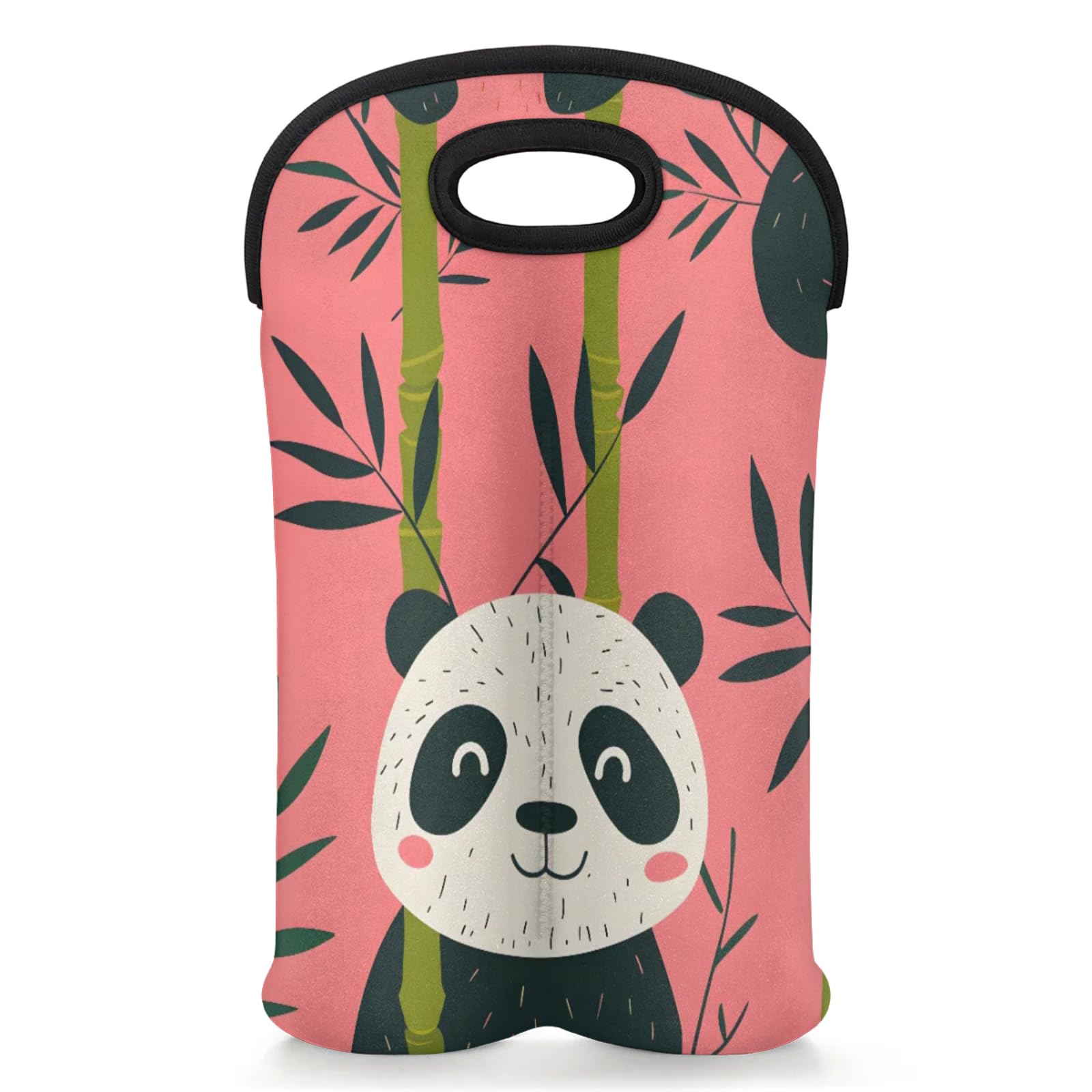 GzLeyigou 2 Bottles Panda Wine Bag Sleeve Totes Neoprene Protective Wine Carrier Bag for Wine,Water, Champagne, Beer, Baby Bottles,Gift 14.5 x 10 Inches