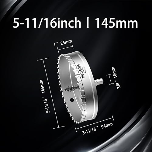 Miniatura 2 de Mollom Sierra de agujero de carburo resistente, corte de agujero de acero inoxidable, acero suave, hierro, cobre, latón, plástico (5-1116 pulgadas,