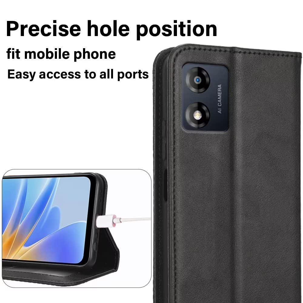EASSGU Etui na telefon Motorola Moto E13 (6,5 cala), otwierane, ze skóry PU, magnetyczne etui na telefon, [3 przegródki na karty] [1 portfel] etui na telefon z podstawką - czarne