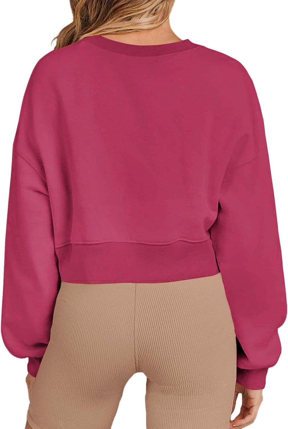 Women's Long Sleeve Round Neck Cropped Sweatshirts Cute Loose Fit Pullover Tops - Image 3