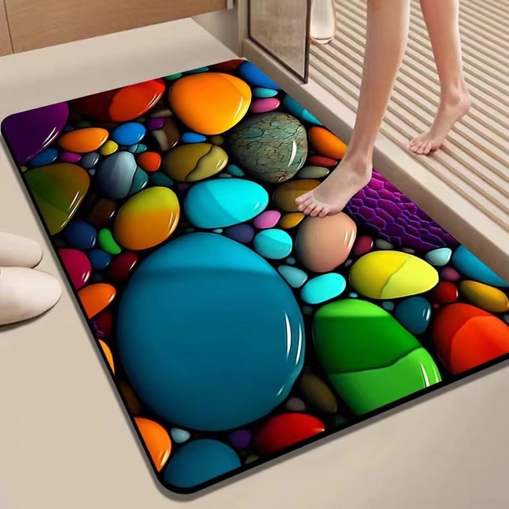 Tapis de bain en terre de diatomée 3D Motif galets absorbants antidérapants Séchage rapide 40 x 30 cm