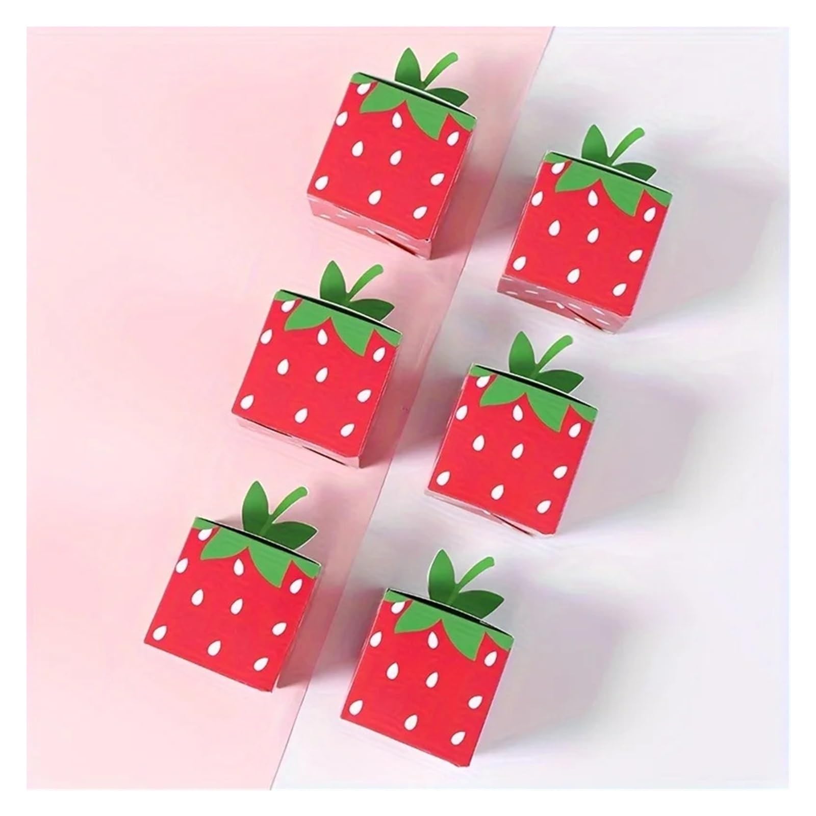 12/24PCS Sweet Fruit Strawberry Theme Paper Cookie Candy Box Gift Packing Boxes For Birthday Wedding Party Deco per Feste e Vacanze(Pink,24pcs)