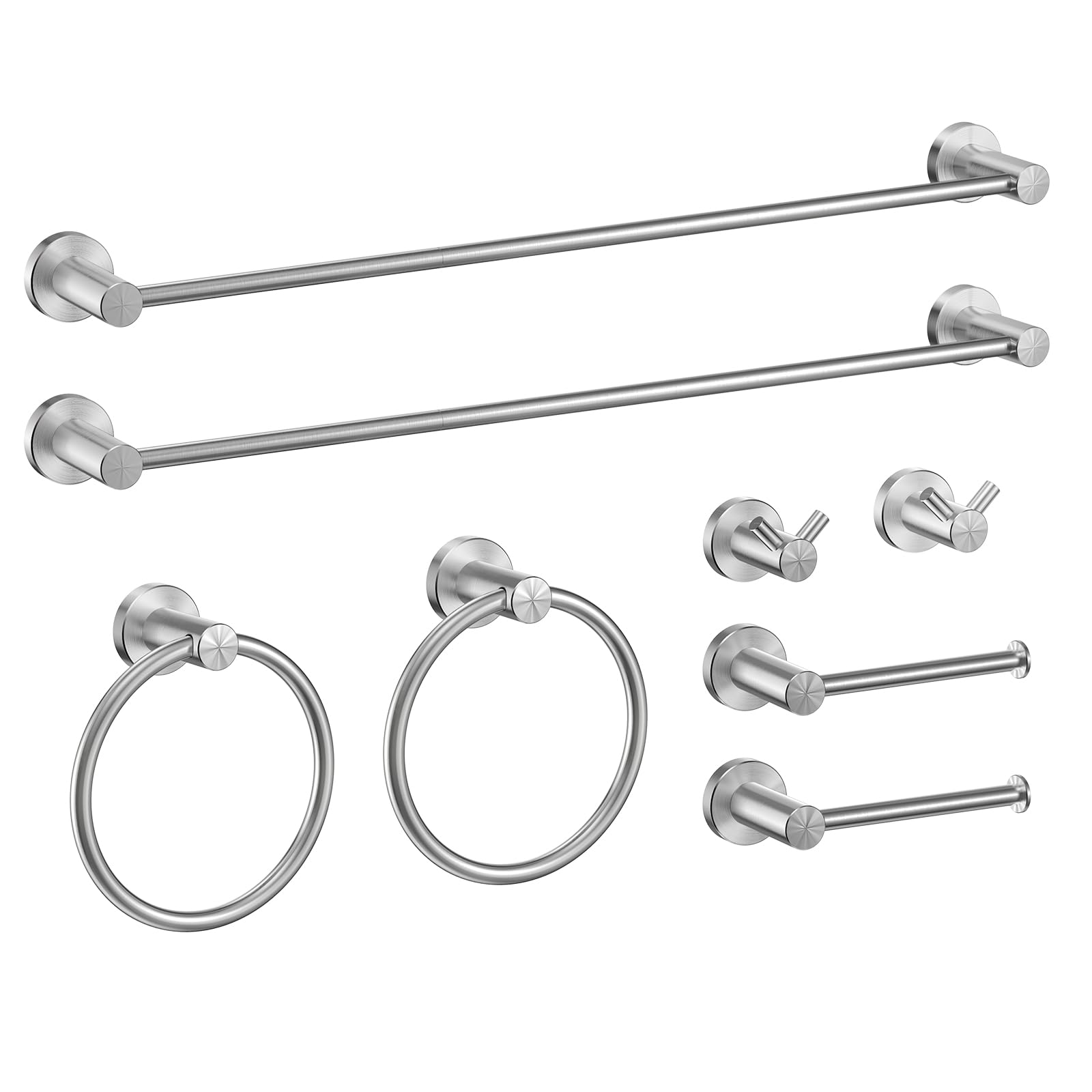 FORIOUS8 Pieces Bathroom Hardware Set, Brushed Nickel Bathroom Accessories Set, SUS304 Thicken Stainless Steel 24 Inch Towel Bar Set, Modern Towel Holder Set, Towel Racks for Bathroom Wall Mounted