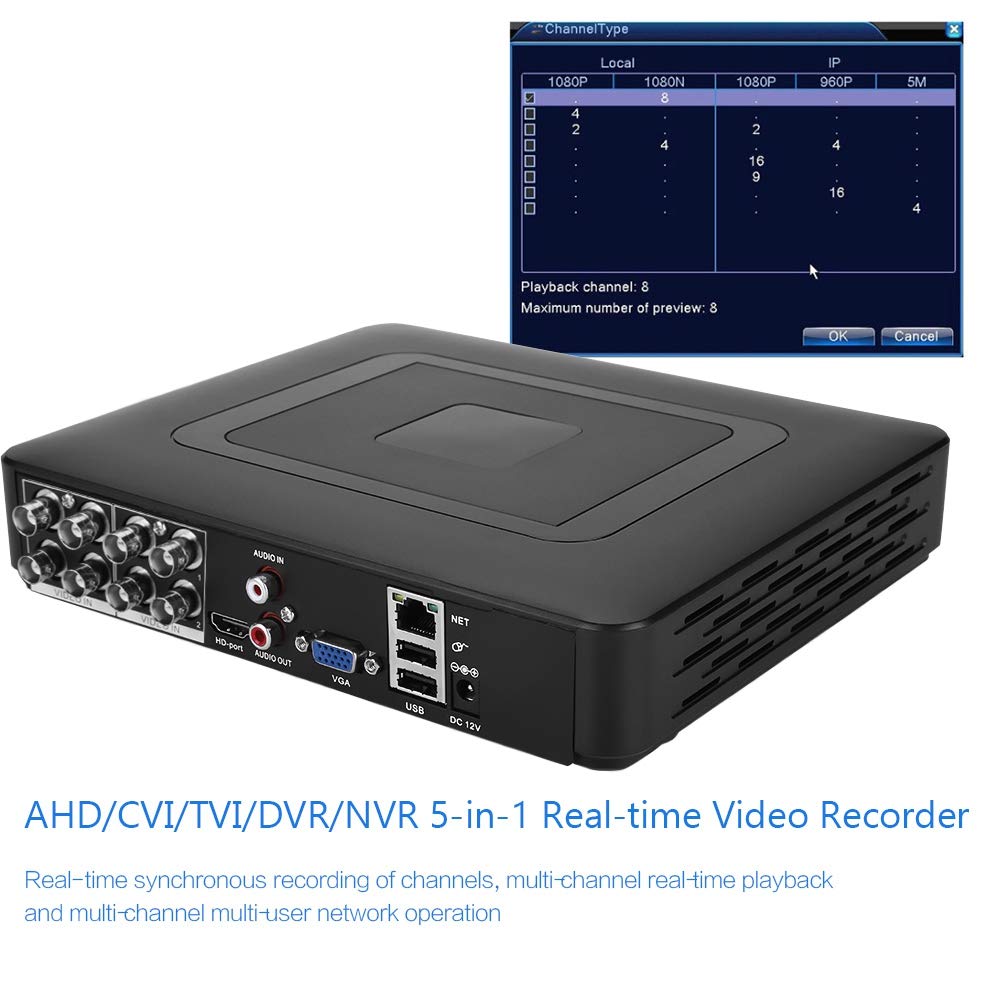 Netzwerk Digital Video Recorder, 5-in-1 CCTV AHD/CVI/TVI/DVR/NVR Videoüberwachung 8CH Sicherheit Zuhause-Überwachung DVR-Kits, Fernüberwachung Gute Kompatibilität (EU)