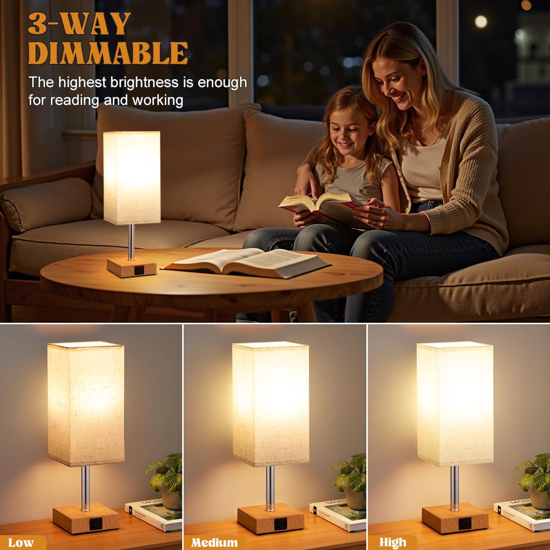 Aooshine Bedside Lamps, Table Lamp for Living Room Bedroom Touch Lamps Bedside with USB A+C Charging Ports - Image 3