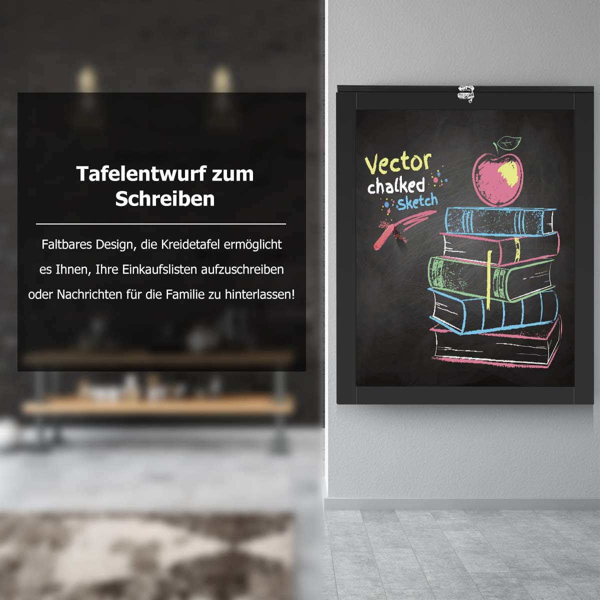 GOPLUS Wandklaptafel, wandtafel met tafel en plank, klaptafel van hoogwaardig hout, eettafel voor eetkamer, keuken, woonkamer en kantoor, 60 x 85 x 145,5 cm (zwart