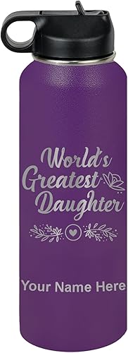 Miniatura 48 de LaserGram Personalized Water Bottle, World's Greatest Daughter, Stainless Steel Double Wall Vacuum Insulated with Flip Top Straw, Custom Engraved