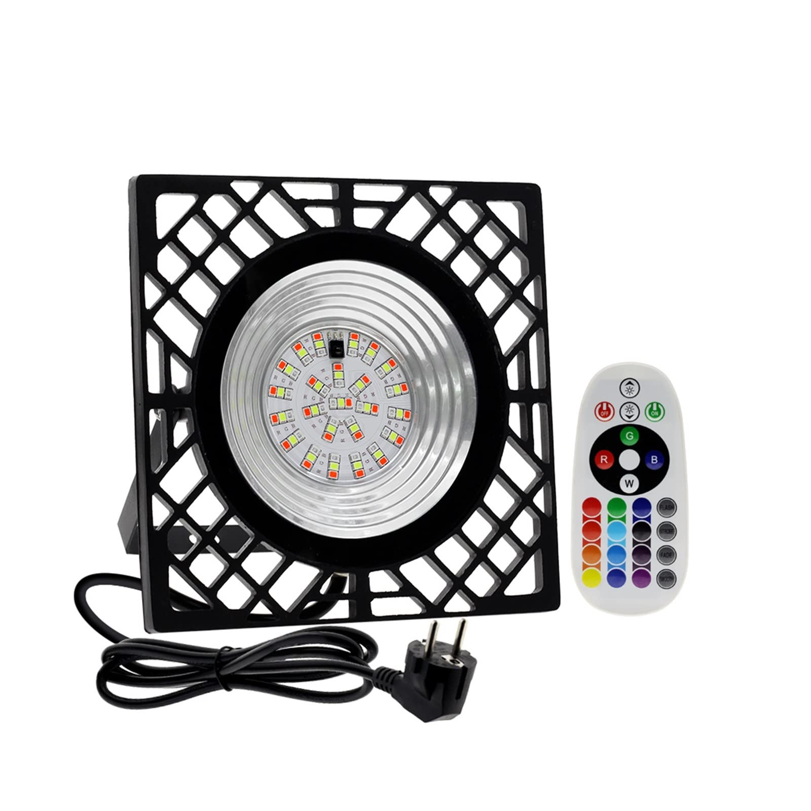 Światło powodziowe LED RGB LED Reflektor z pilotem oświetlenia zewnętrznego IP66 Wodoodporna reflight Projector Streetlight Street Lampa Na zewnątrz wodoodporny(Black - With EU Plug)