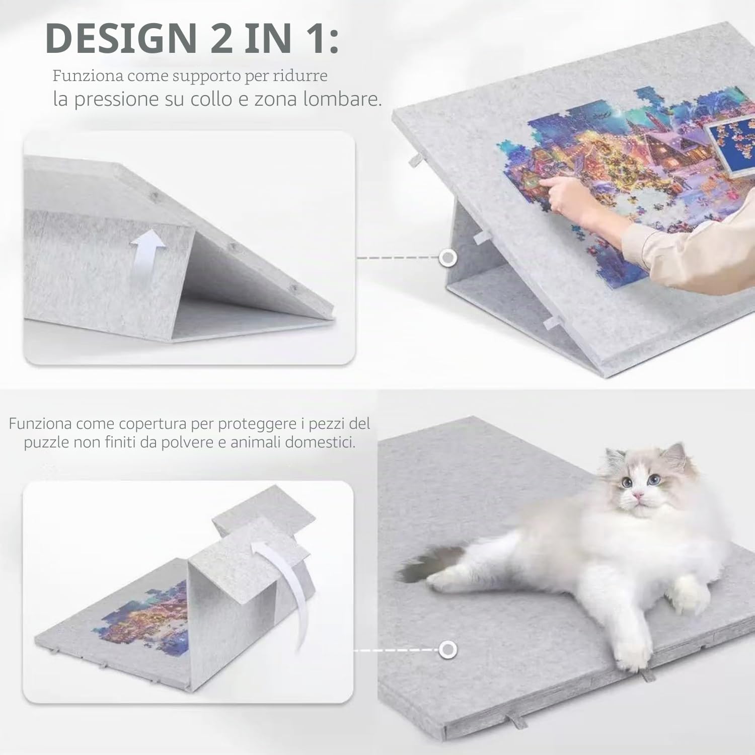 Tavola Pieghevole Per Puzzle Con Supporto e Copertina 2 In 1,Porta Puzzle Per Fino a 1000 Pezzi Con 6 Cassetti,Piano Per Puzzle Portatile In Feltro Super Leggero,Adatto Per Adulti e Bambini,Bianco