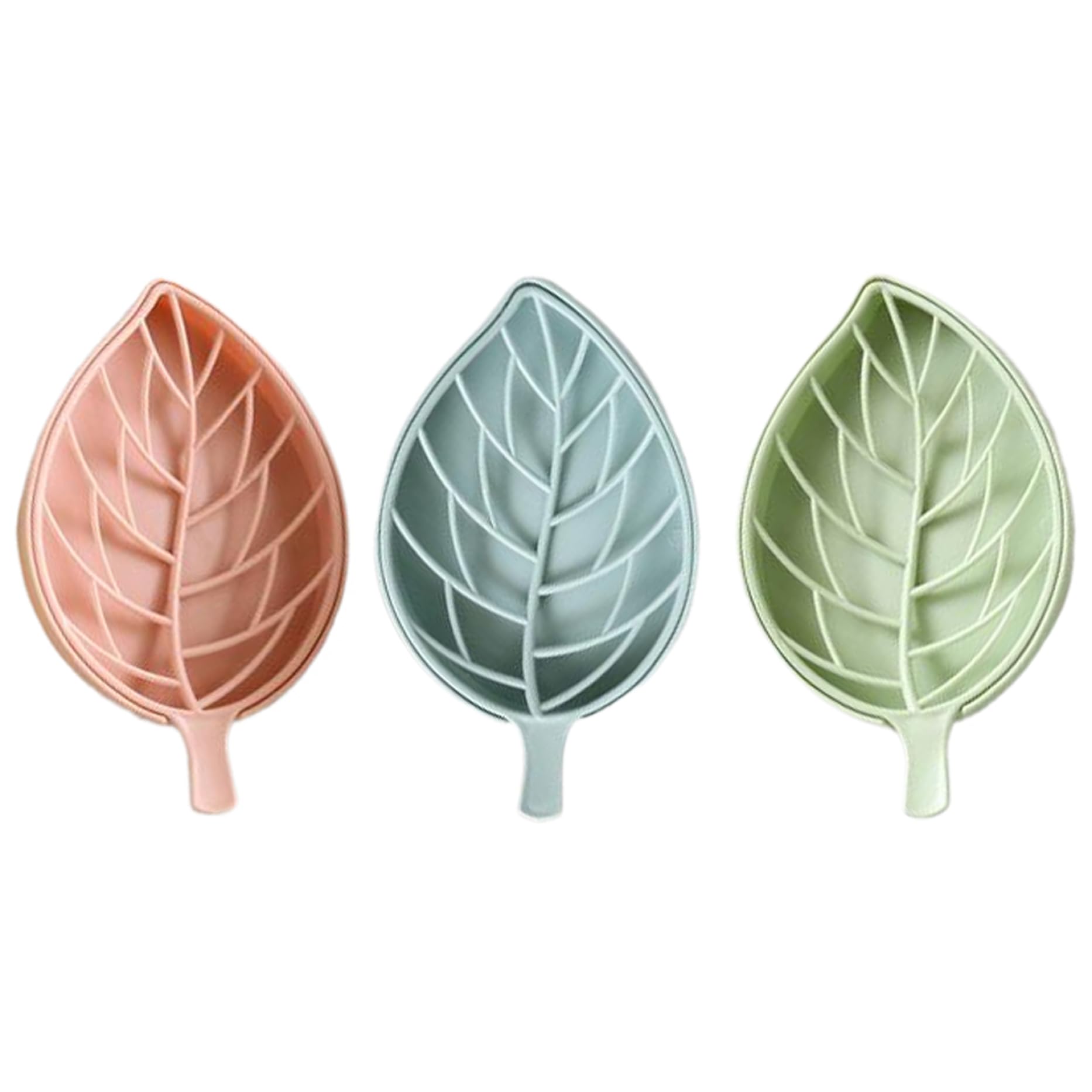 Licsaliwe Soap Dish, 3PCS Self Draining Hollow Leaf Shape, Cute Soap Dish with Tray for Bathroom Kitchen 6.9x3.9x0.8