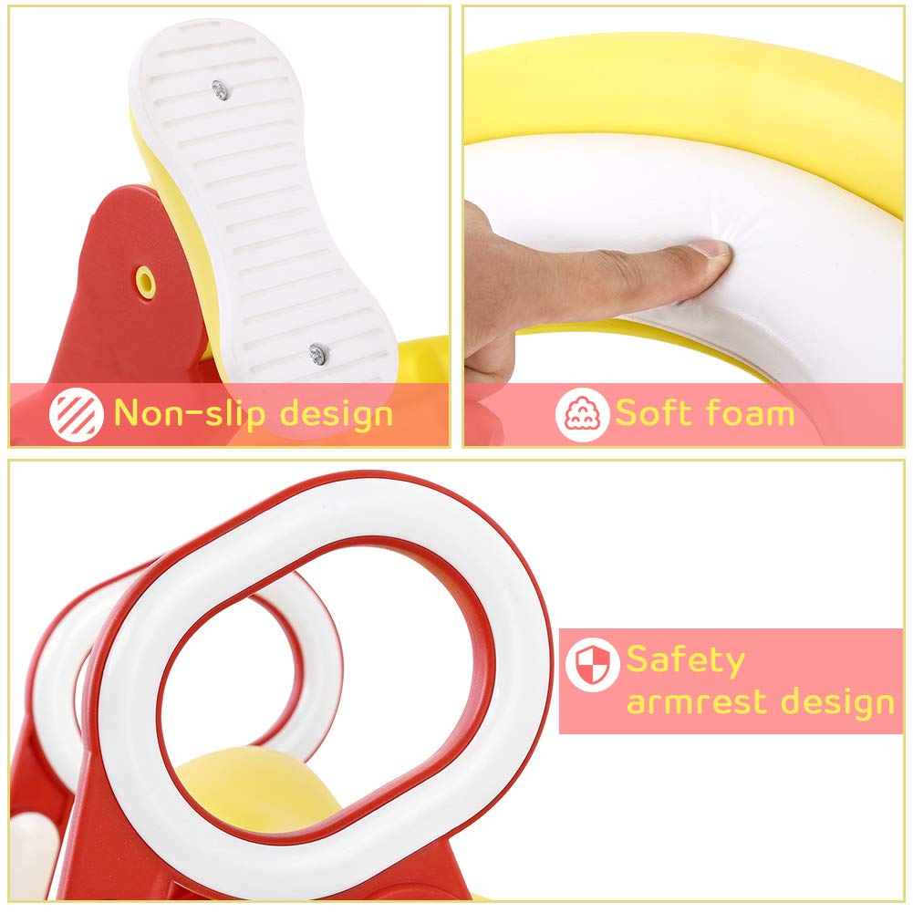 Scaletta Riduttore per WC Bambino, Scaletta per Bambini Riduttore Scaletta WC Pieghevole Sedile da toilette Vasino Toilette Trainer Step Up con Cuscino (giallo)