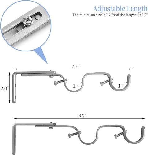 Miniatura 3 de Anndason Soportes de barra de cortina resistentes ajustables para barra de cortina de 1 pulgada (2 unidades, plateado)