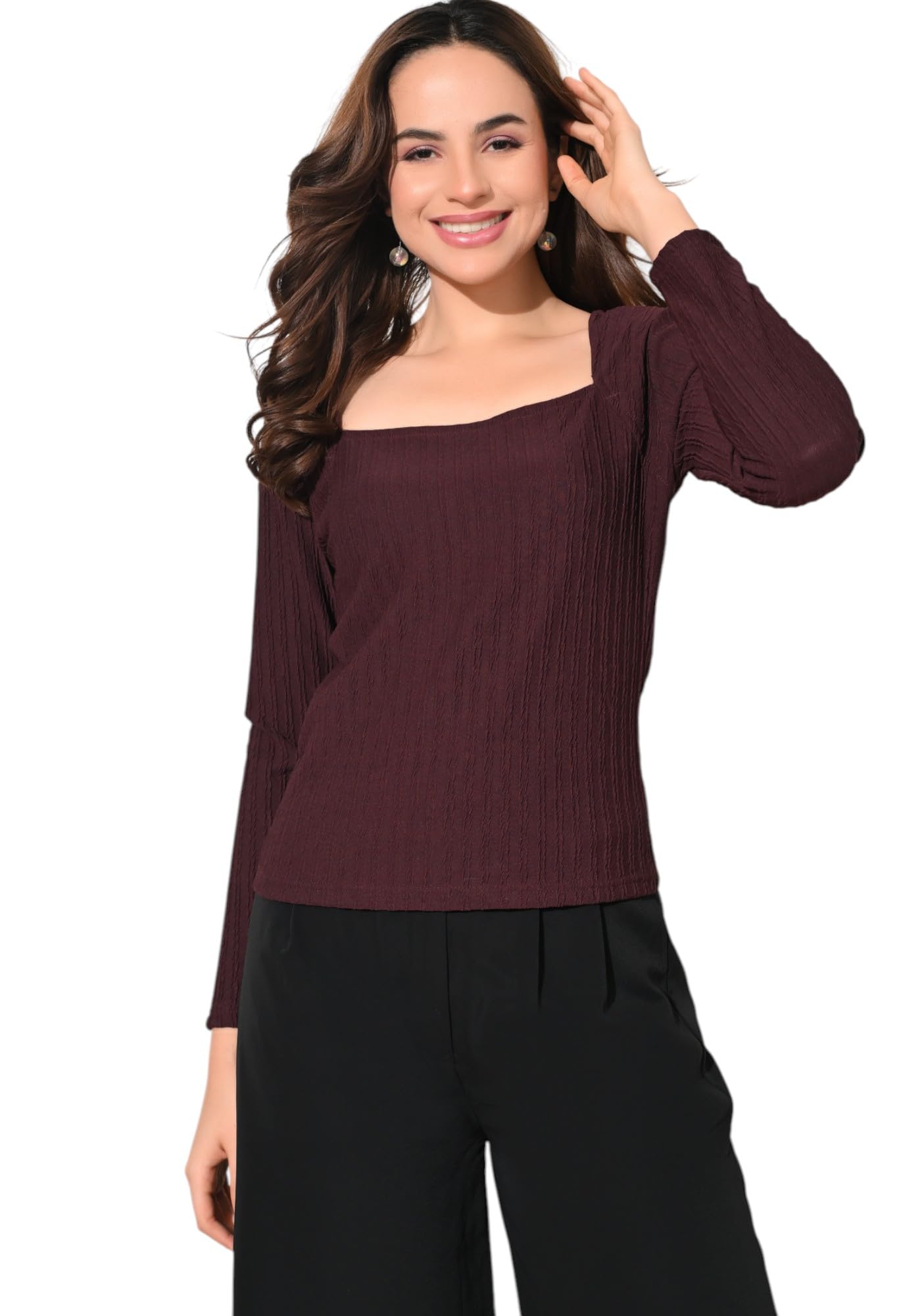 iuga Ribbed Square-Neck Top with Long Sleeves (1179)-picture-56